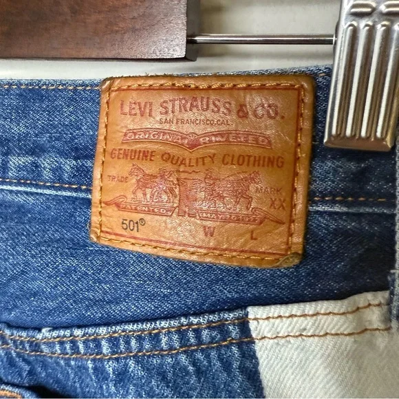 Levi's Premium | 5 Moto Colorblock Crop Buttonfly Jeans | 100% Cotton | Sz 29/28 - Picture 9 of 15